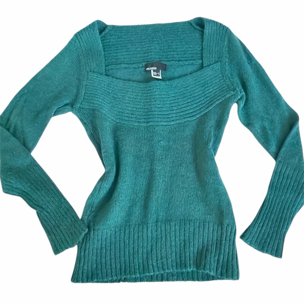 Mng Basics Green Square Neck Knit Sweater